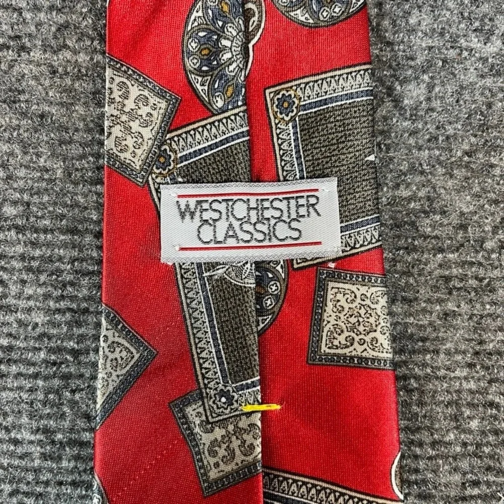 Westchester Classics Mens Red Geometric Medallion Print Polyester Necktie